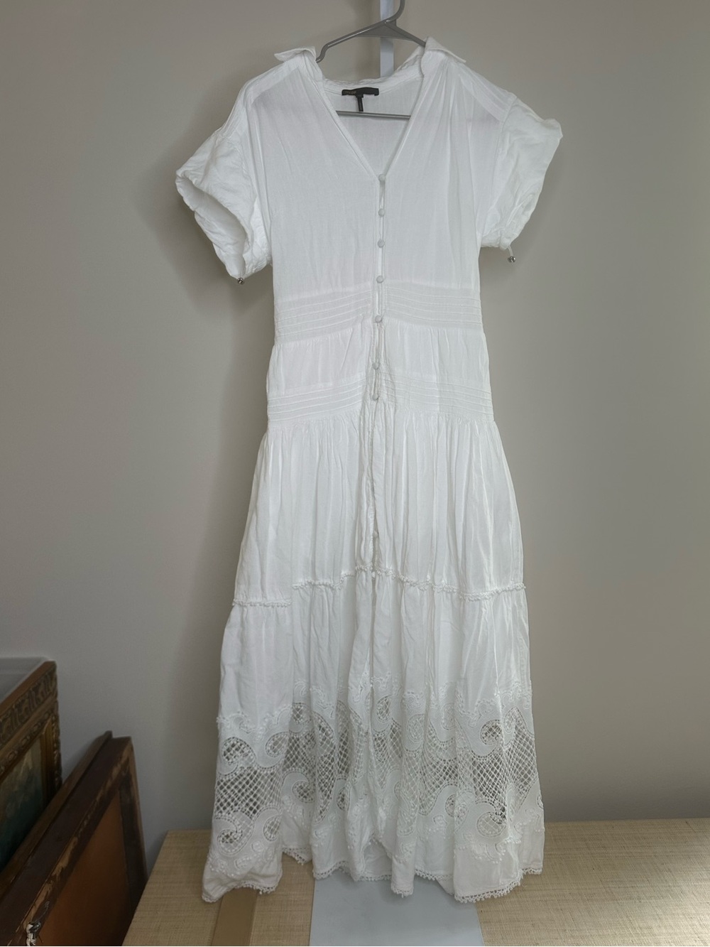 Maje White Eyelet-Tiered Maxi Dress - Picture 2 of 7